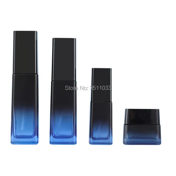 

High Grade 50g Empty Blue Glass Cream Jar Gradient Black Blue 40ml Glass Lotion Pump Bottle 110ml 125ml Cosmetic Toner Bottle