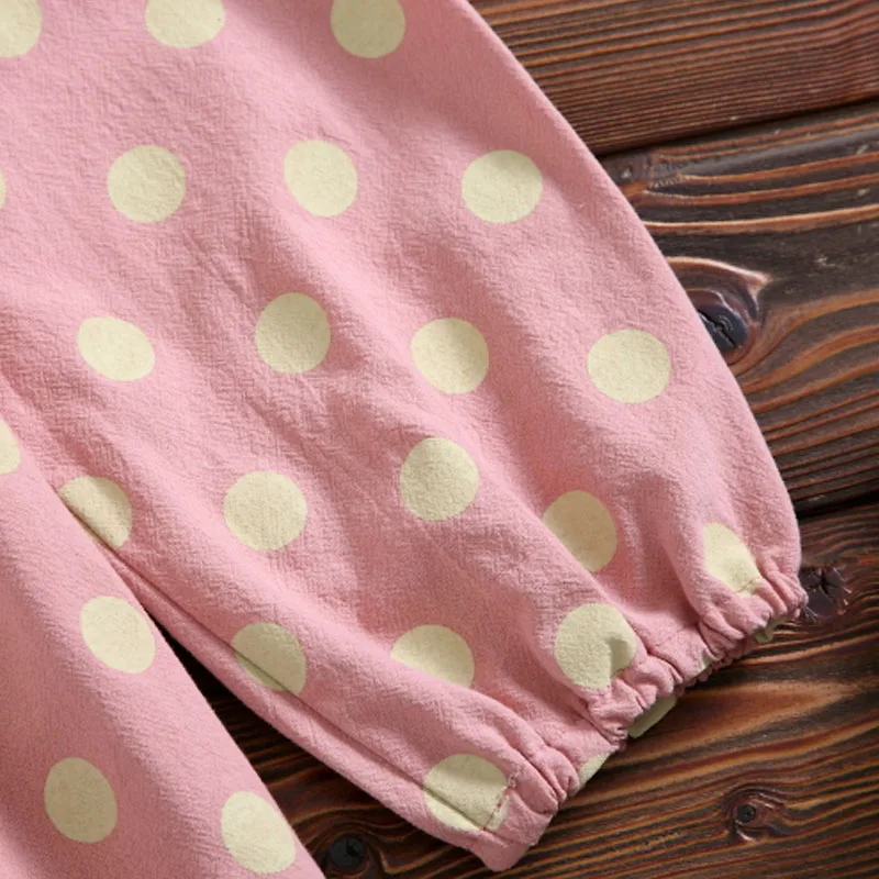2020 Japanese Preppy Style Spring Autumn Women Cute Dress Polka Dot Cotton Sweet Dress Double-Layered Collar Pink Apricot Dress