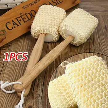 

1Pc Beige Body Back Massage Sponge Scrubber Natural Sisal Long Handle Bath Shower Brush 37*9cm