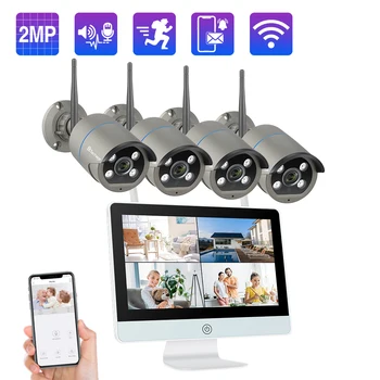 

Techage 8CH 1080P Wireless Camera System 12 inch LCD Monitor NVR Kit 4pcs 2MP Wifi 2-Way Audio CCTV Security Surveillance