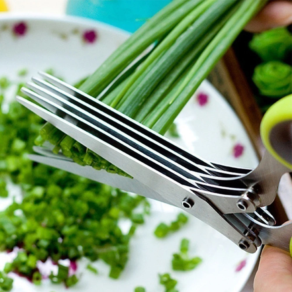 

Multifunctional Muti Layers Stainless Steel Knives Multi-Layers KItchen Scissors Scallion Cutter Herb Laver Spices Cook Tool Cut