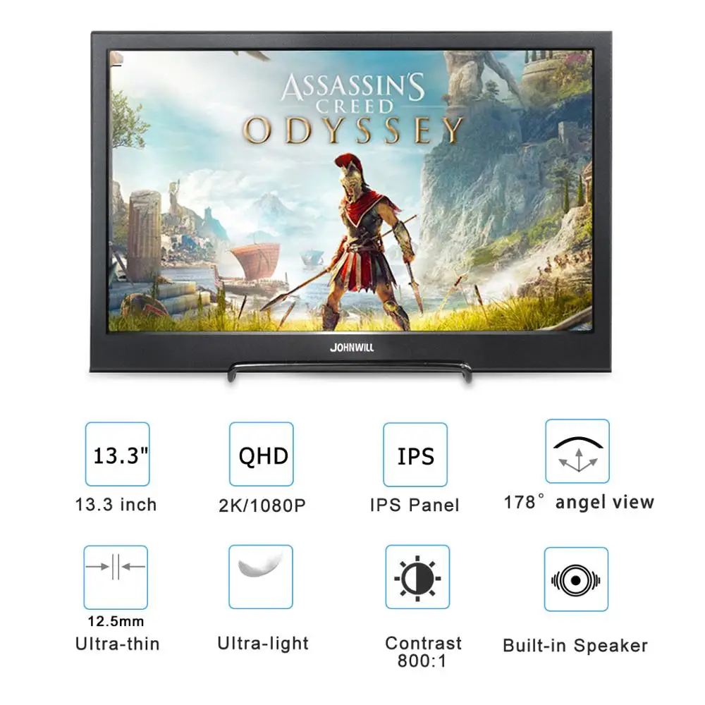 US $131.34 133 Monitor HDMI 2k Touch Screen LCD PC Raspberry Pi 1080p IPS Portable USB Gaming Monitor Computer For PS4 Xbox360 With Case