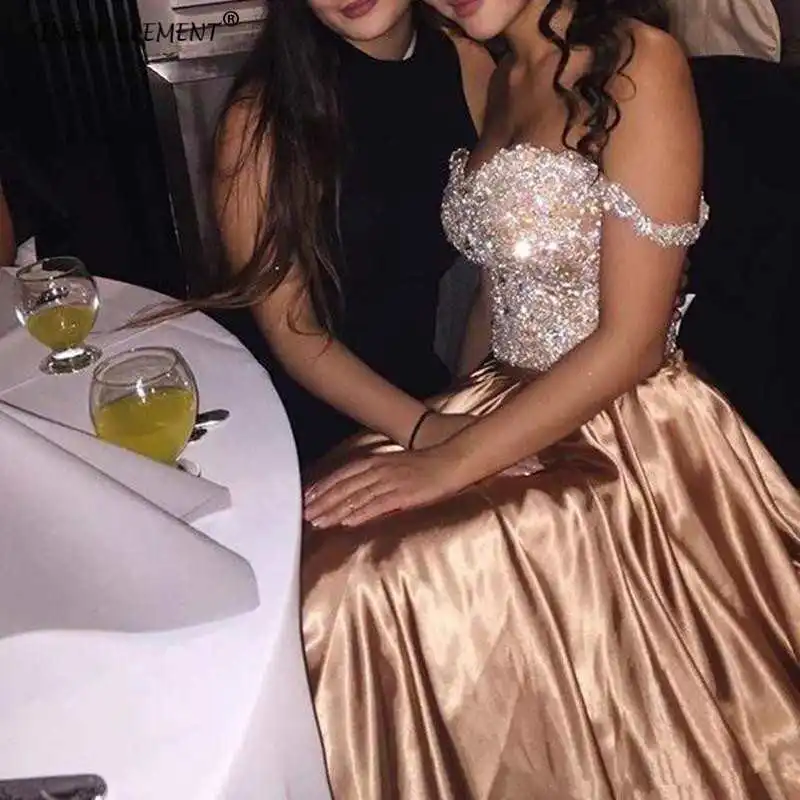 

Sparkly Gold Off The Shoulder Wedding Party Dress For Women Formal Evening Dresses
