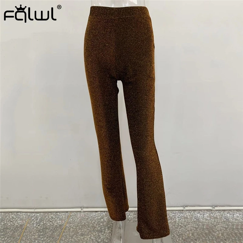 FQLWL Glitter Sexy Bodycon Pants Women Ladies Trousers Elastic High Waist Pants Female Autumn Flare Black White Skinny Pants