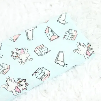 

half meter artificial cotton cartoon cat print fabric soft cloth for garment dress pajamas material CR-222