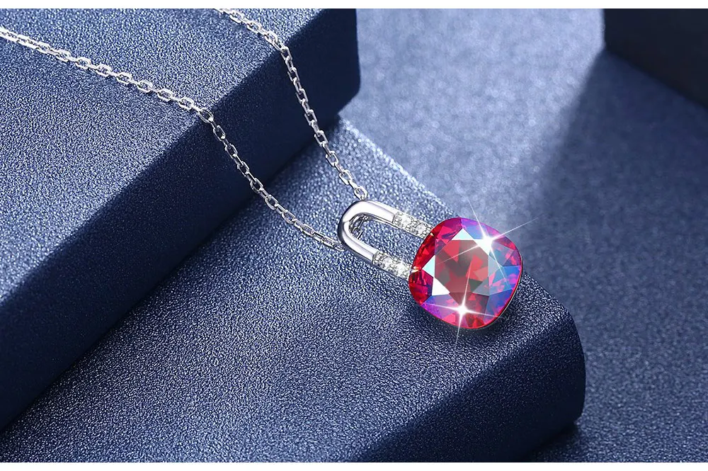 UMCHO Solid 925 Sterling Silver Crystal Lock Shape Pendants Necklace For Women Girl Wedding Engagement Party Simple Fine Jewelry (3)
