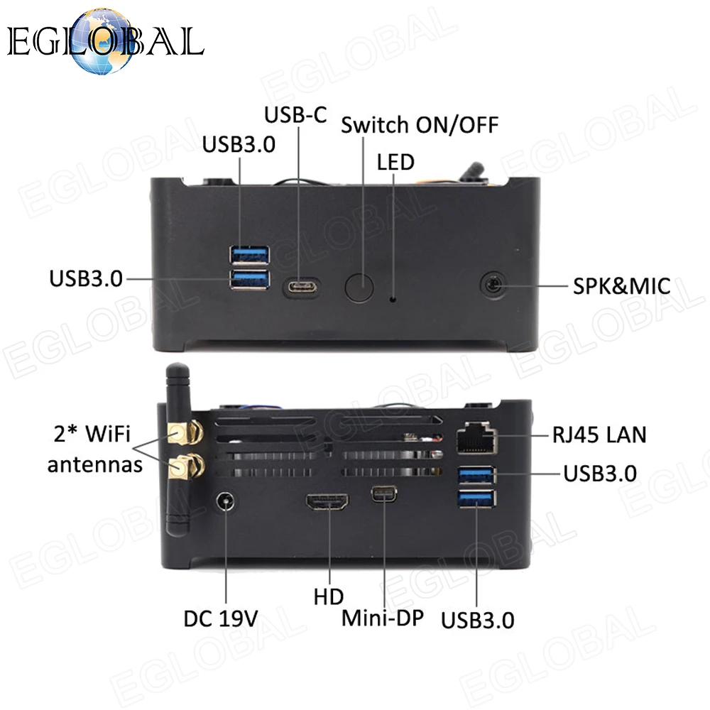 Eglobal игровой Мини ПК 2 SODIMM DDR4 до 64 Гб Intel Core i9/i7/i5 Вентилятор охлаждения Мини компьютер тип-c DP HDMI AC wifi