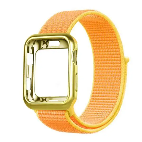 Чехол+ ремешок для apple watch band apple watch 5 4 band 44 мм 40 мм correa 38 мм iwatch band 42 мм нейлоновый браслет pulseira 3 - Цвет ремешка: Canary Yellow