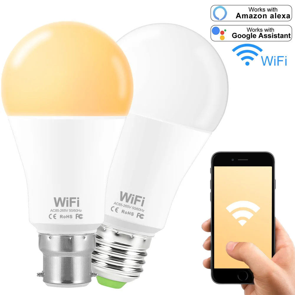 Wi Fi умный светодиодный Лампа 15 Вт E27 B22 Smart WiFi светильник 110V 220V SMD 2835 приложение