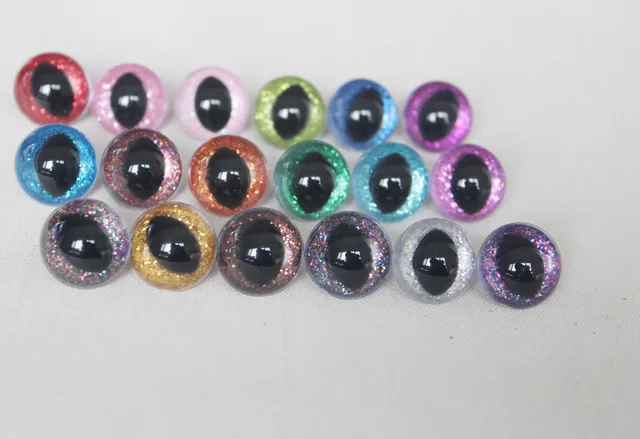 20pcs/lot N18 12mm 13 14 15 18 24mm 30mm  plastic glitter clear safety toy cat eyes + glitter +hand washer--color option 2
