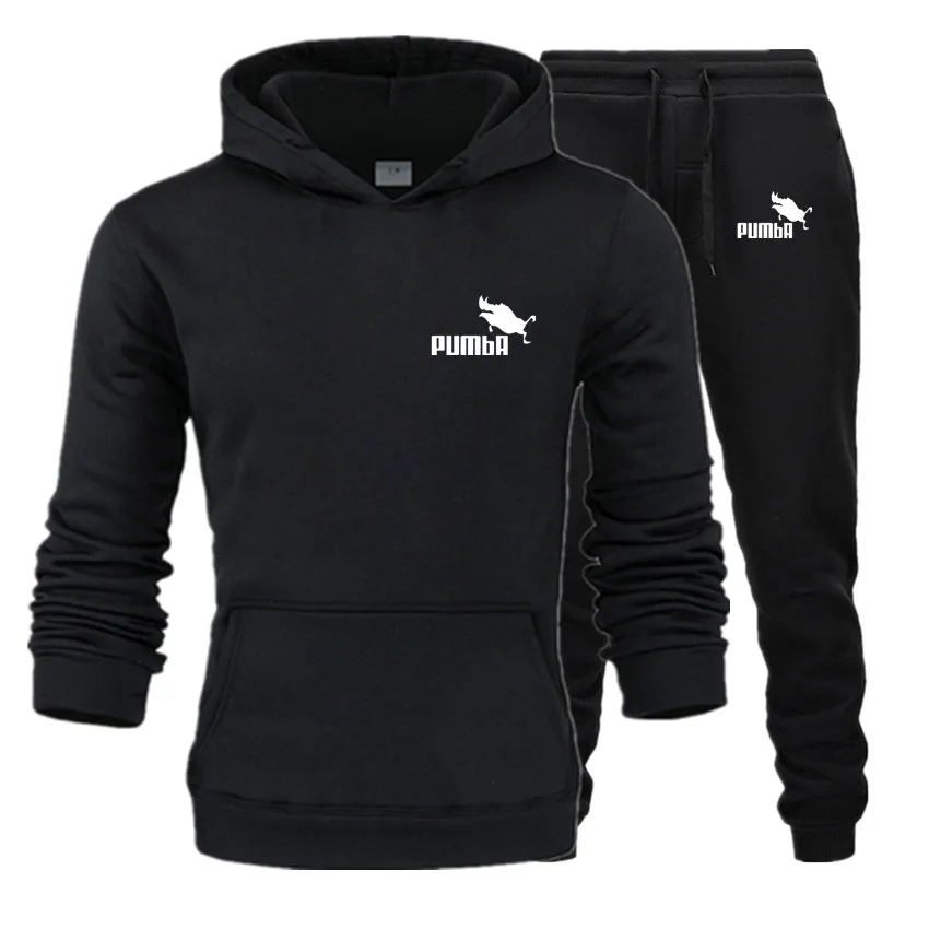 Mens Hoodies+Pants Autumn Winter Men Pumba Hooded Sweatshirt Fleece Hoodie Pant 2 Piece Set Suits Streetwear Hoody | Мужская одежда