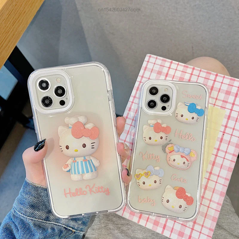 Sanrio Hello Kitty Cartoon KT Cat Y2k Aesthetic Phone Case For IPhone 13 12  11 Pro Max X XS XR 7 8Plus Soft Back Cover Shell TPU