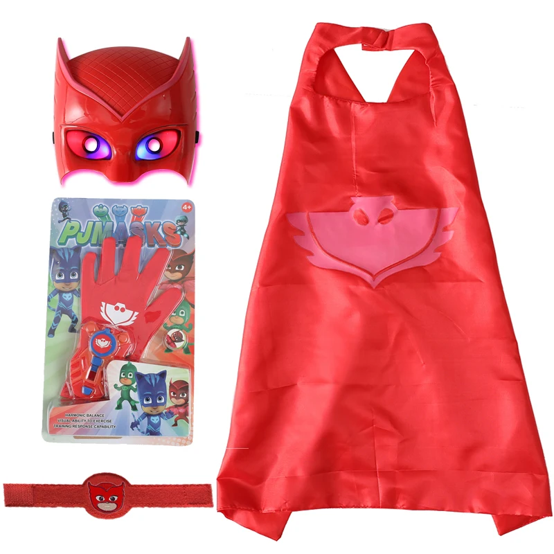 4 шт./компл. с капюшоном с рисунками Pj Mask для мультфильм игрушка костюм День рождения костюмы героев мультфильма «Герои в масках», кэтбой OwlGilrs Gekko маска Аниме Фигурки игрушки для Детский подарок