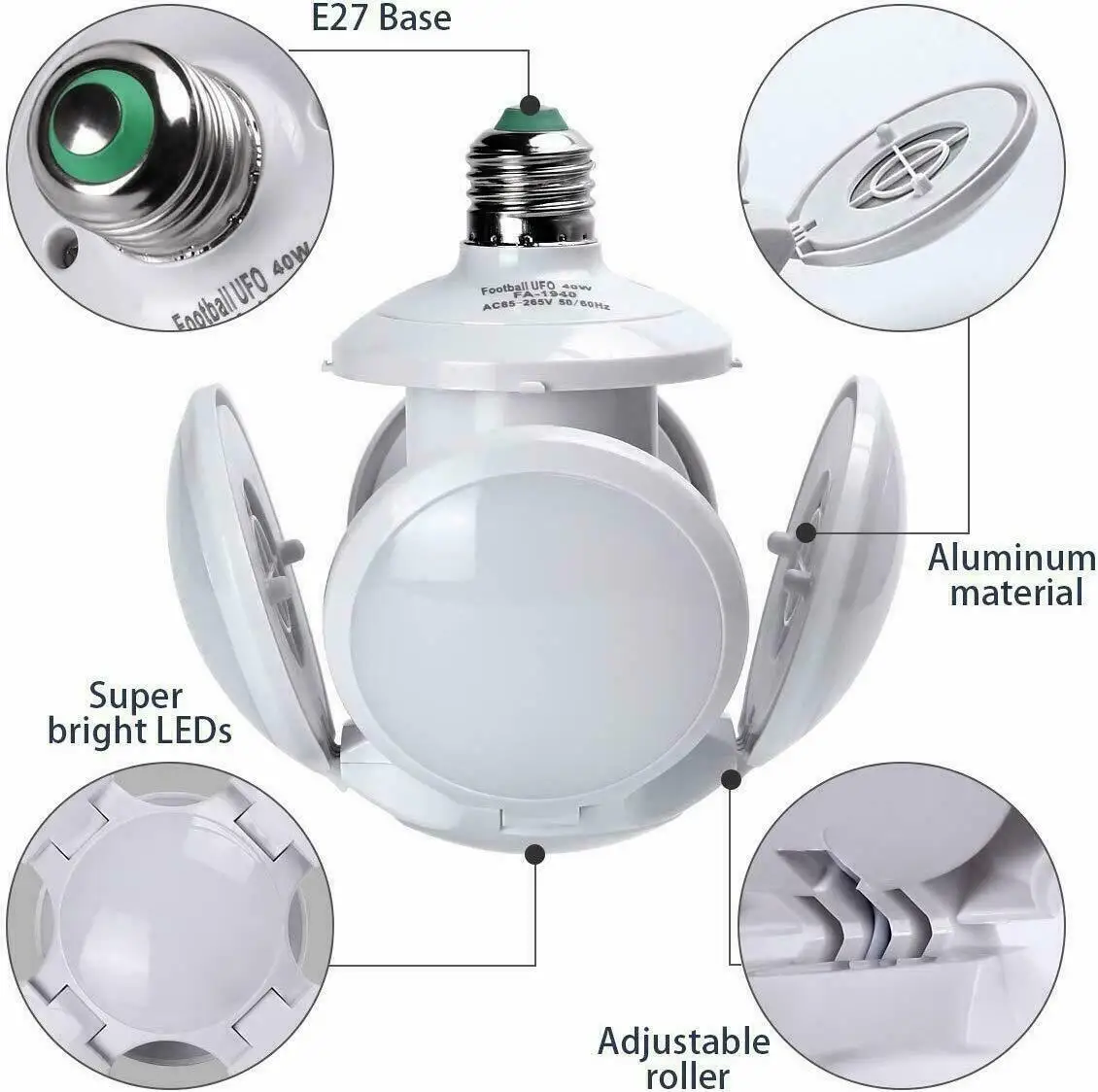 Auzev LED Folding Football Garage Lights Bulb Deformable Light 40W E26/E27 with 3 Adjustable Panels for Garage Corridor Workshop Warehouse Supermarket Basement Auzev LED Folding Football Garage Lights Bulb Deformable Light 40W E26/E27 with 3 Adjustable Panels for Garage Corridor Workshop Warehouse Supermarket Basement