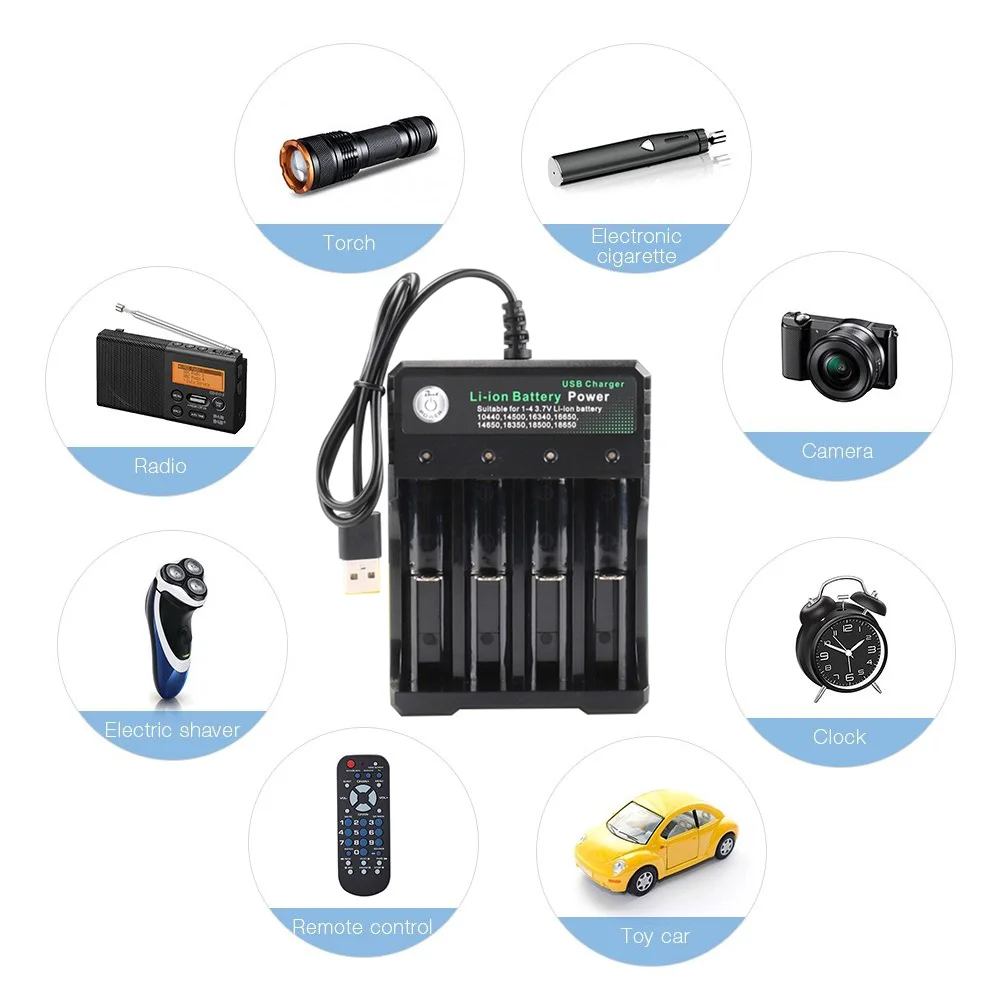 

3.7 V 18650 Charger Lithium Ion Battery USB Independent Charging Portable 18350 16340 14500 Battery Charger