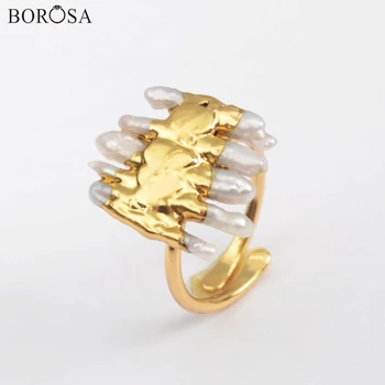

BOROSA 5/10Pcs Fashion Gold Plating Natural Freshwater Pearl Size 6.5~7 Adjustable Ring Natural Pearl Ring Lady Jewelry G1859