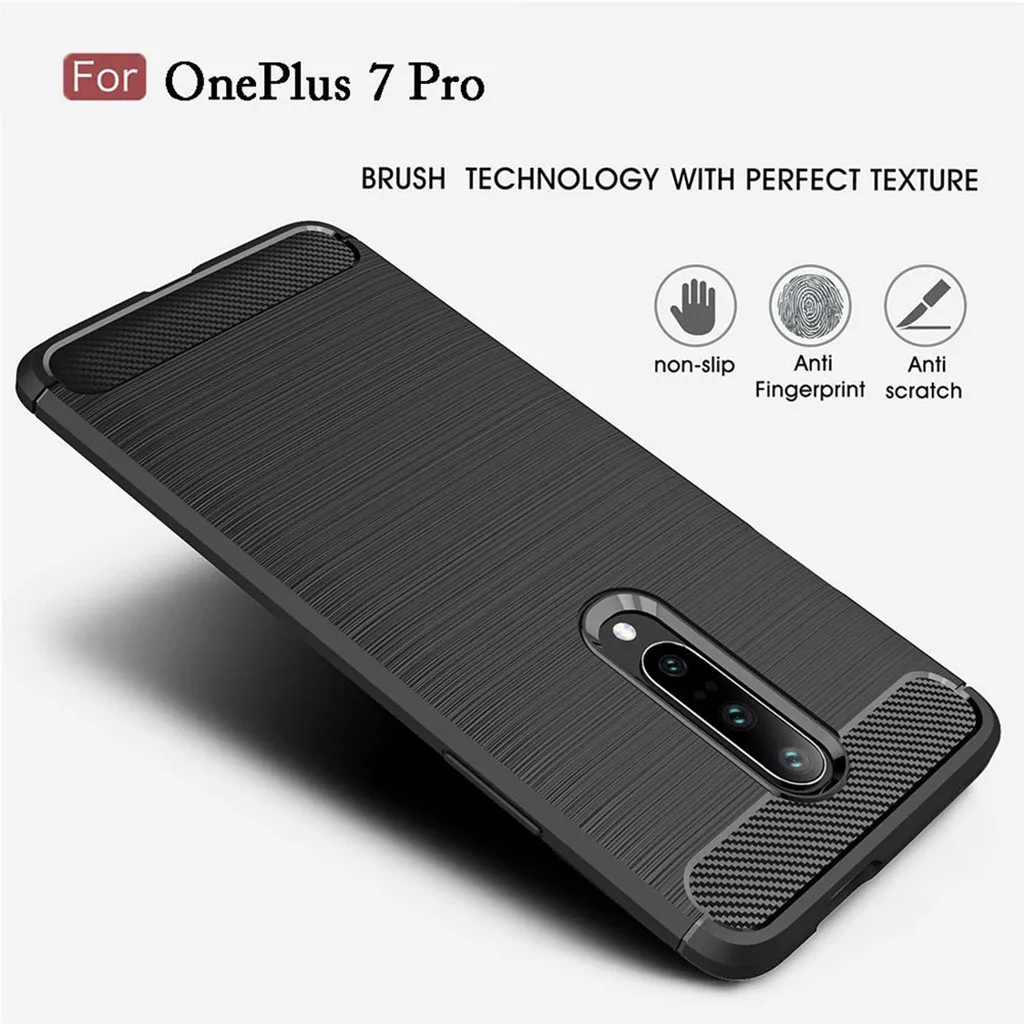 For Oneplus 7 Pro 6.7 inch Luxury Silicone Rubber Protective Hard Phone Case Dirt-resistant Slim Cover Carbon fibre Hard Case