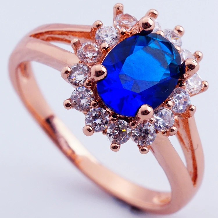 Русские женские Благородные Свадебные кольца принцессы, подарок для мамы, кольца из розового золота, разноцветное циркониевое кольцо, подарок на день рождения, кольца для женщин - Цвет основного камня: Синий