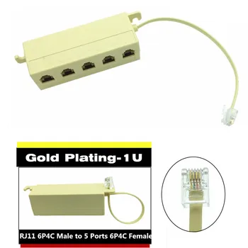 

RJ11 6P4C Male Plug to 5 Ports 6P4C Female Socket Phone Line Splitter Adapter