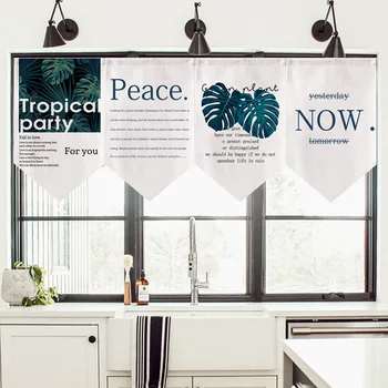 

Nordic Green Leaves Kitchen Curtain Small Flag Curtain Triangular Curtain Short Curtain Decorative Curtain Partition Curtain