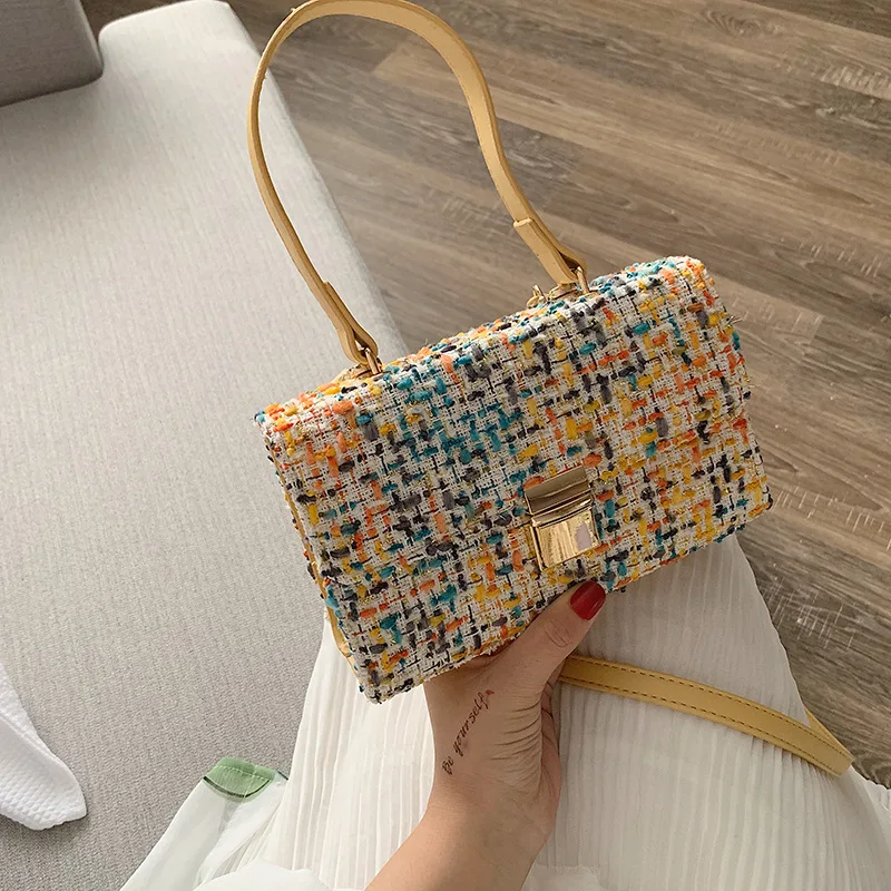 

Woolen Cloth Bag Women's 2019 New Style Korean-style Western Style Versatile Chain Shoulder Bag Fashion Rivet Shoulder Square Sl