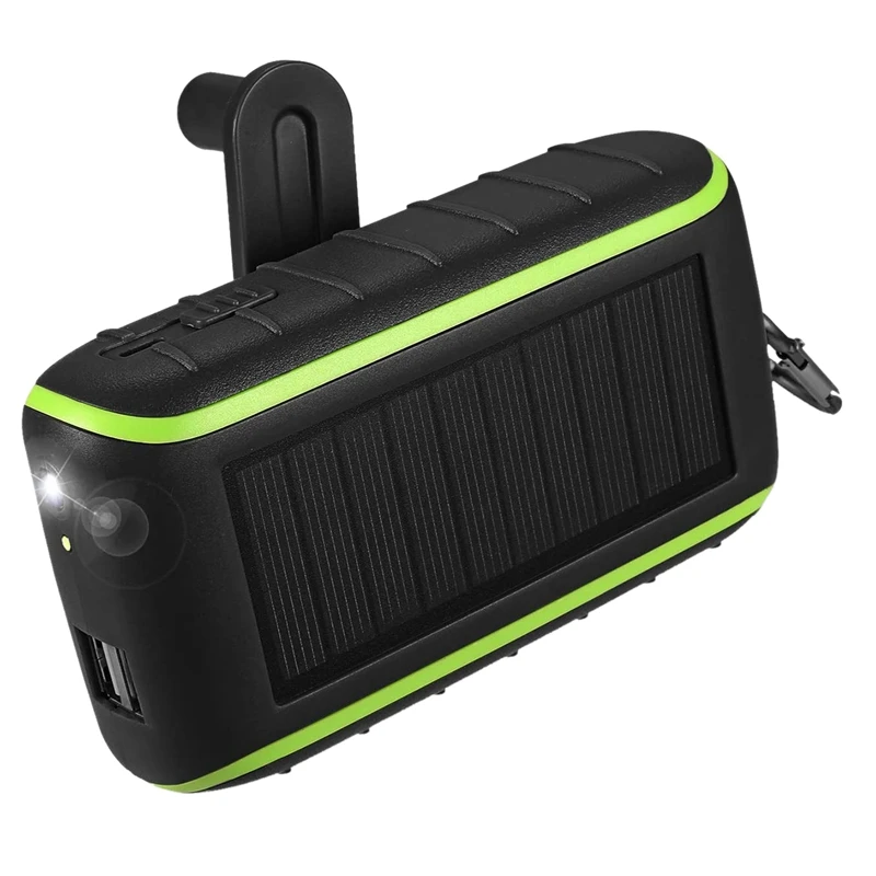 best portable charger Solar Charger, 10000MAh Portable Hand Crank Phone Charger 2 USB Ports Solar Power Bank with LED Flashlight, Carabiner portable phone charger