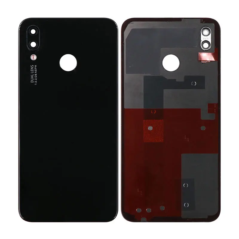 Стеклянная крышка батареи для huawei P20 Lite, корпус для телефона, запасные части, чехол для задней двери с объективом камеры для huawei Nova 3E - Цвет: Черный