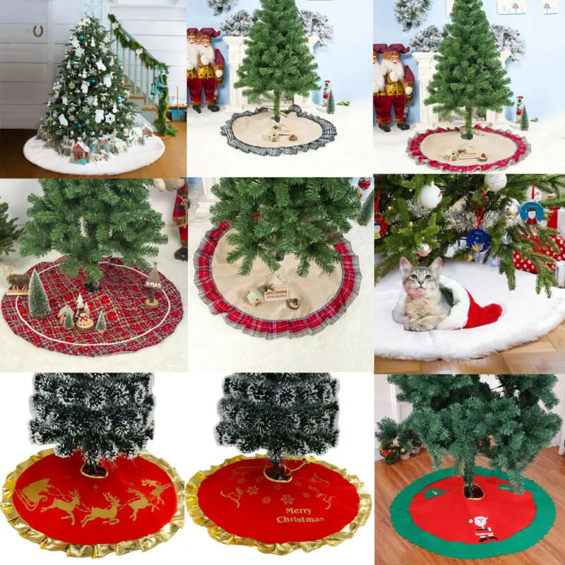90cm Christmas Ornaments Round Gold Tree Skirt Base Floor Mat Cover Decoration 