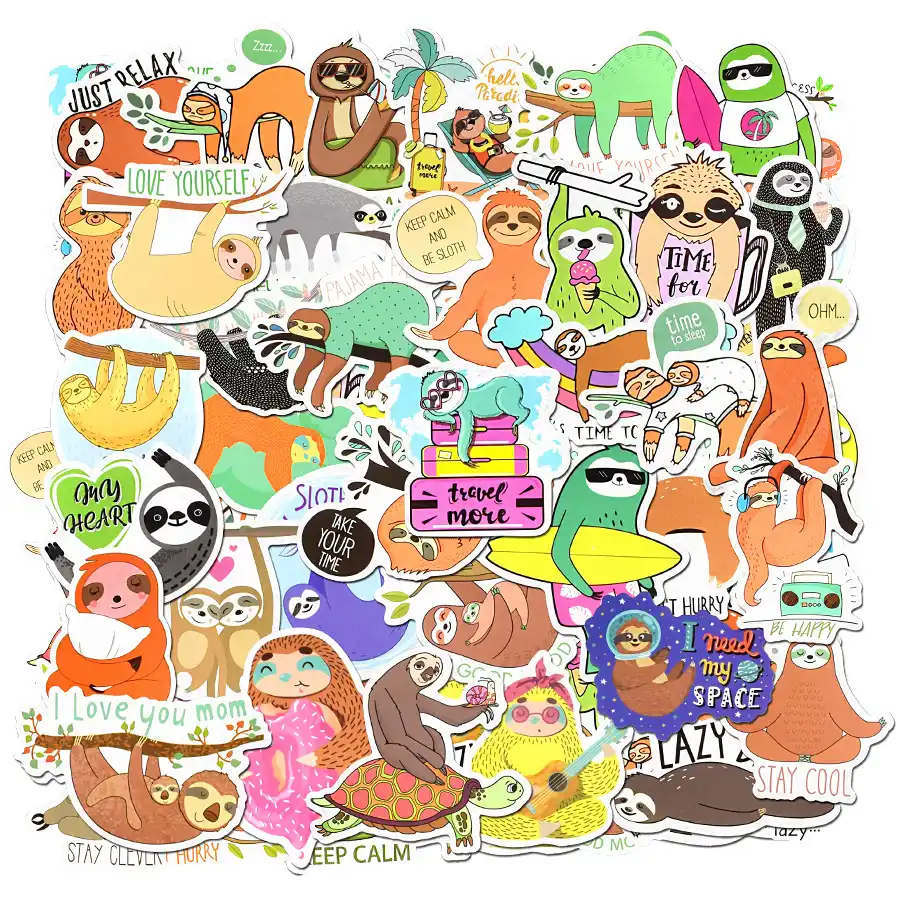 50PCS Cartoon Sloth INS Vsco Stickers Laptop Luggage Refrigerator Toy Sticker