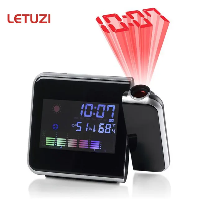 LCD Digital Alarm Clock Temperature Humidity Desktop Timing Date Display Projector Calendar USB Charger Table LED Clock 1