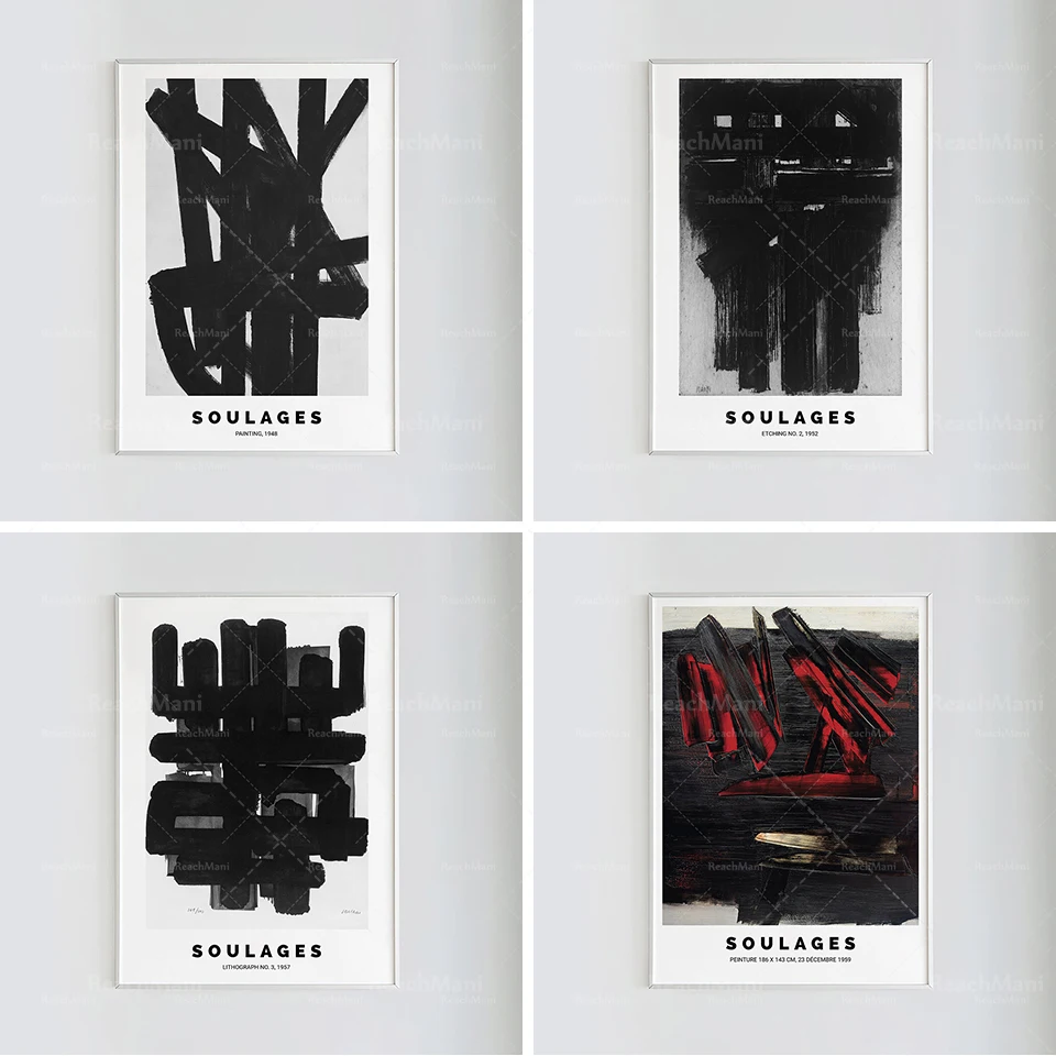 Poster Di Soulages, 1959 | Pierre Surage Poster Moderno Red Abstract Art Surages Mostra Poster Decorazione Murale Stampa High Qua