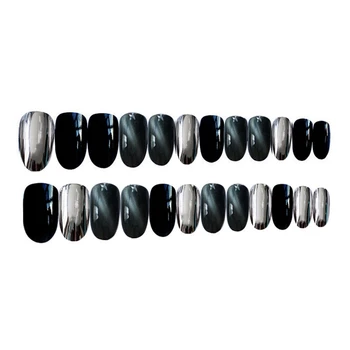 

Nail Nina Gorgeous Black Fake Nails Glue on Back Extremely Glossy Quanlity Press on Nails 24Pcs Kit