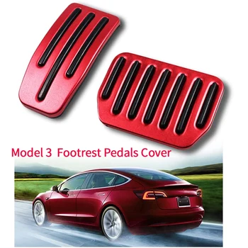 

2PCS Auto Aluminum Alloy Footrest Pedals Cover for Tesla Model 3 Anti-Slip Accelerator Brake Foot Pedal (Red)