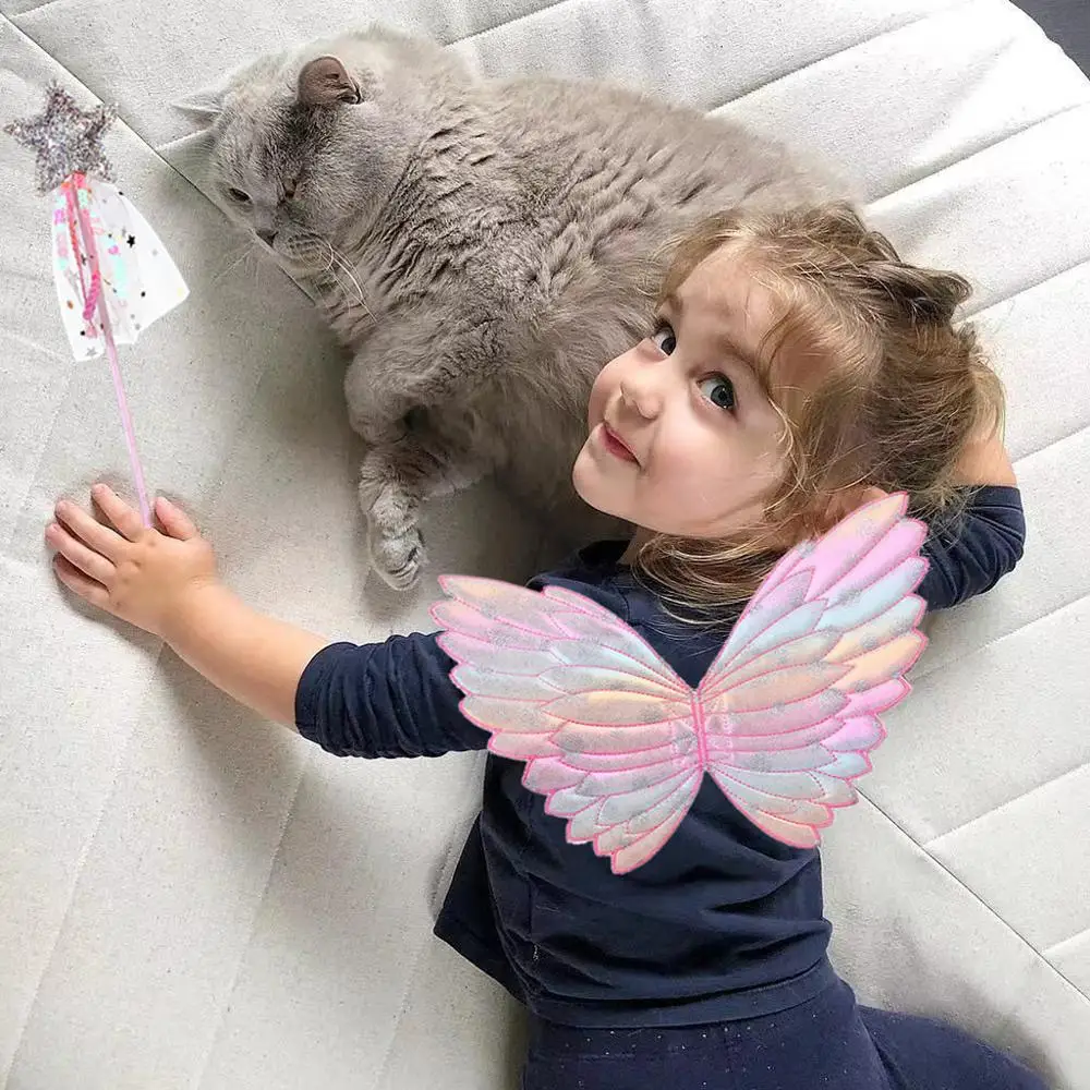 

Cute Children Costumes Performance Props Gradient Color Butterfly Princess Angel Wings Fairy Stick Kids Dress Up Playing Toys