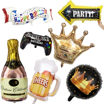 

30th Happy Birthday Party Decoration Whiskey Champagne Beer Glass Sign Balloon Globos Wedding Helium Balloon Supplies Kids Toys