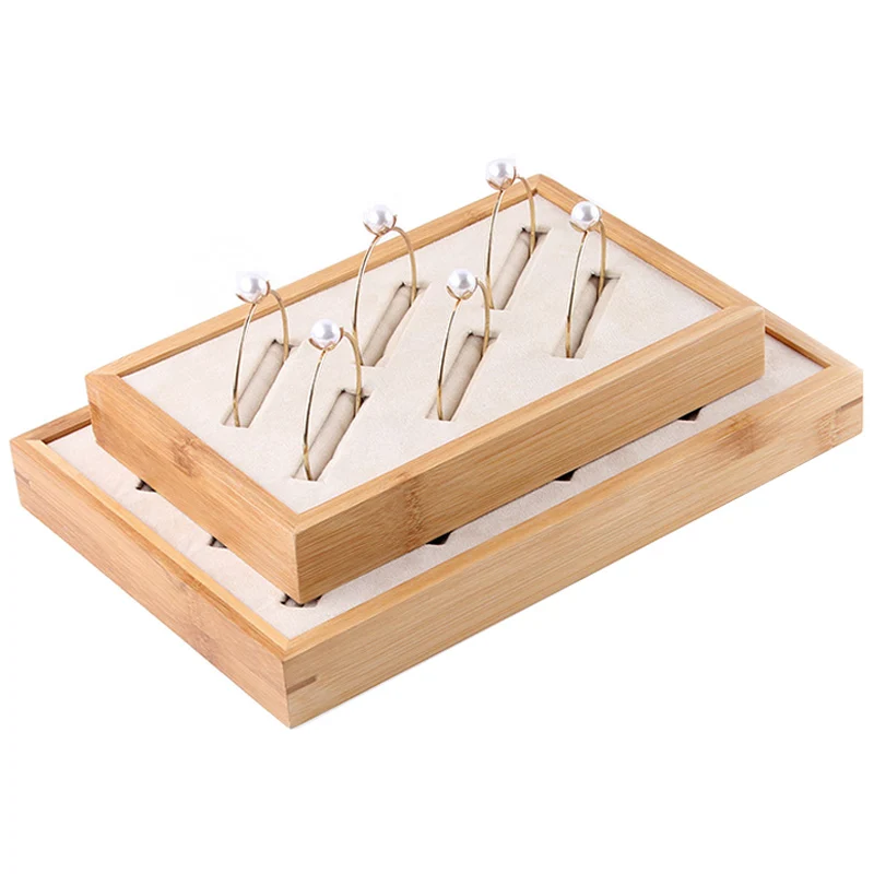 Natural Bamboo Gray/Beige 6/12 Grids Bracelet Case Display Tray Plug-in Fine Counter Display Jewelry Ring Windows Show Props