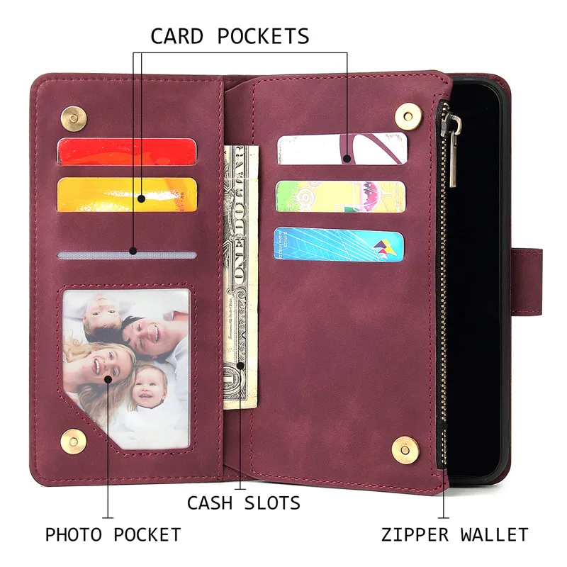 Luxury Leather Zipper Wallet Flip Phone Cases Samsung Galaxy S10 E S9 S8 Plus A70 A50 A40 A30 A20 A10 Note 9 10 Case Cover04