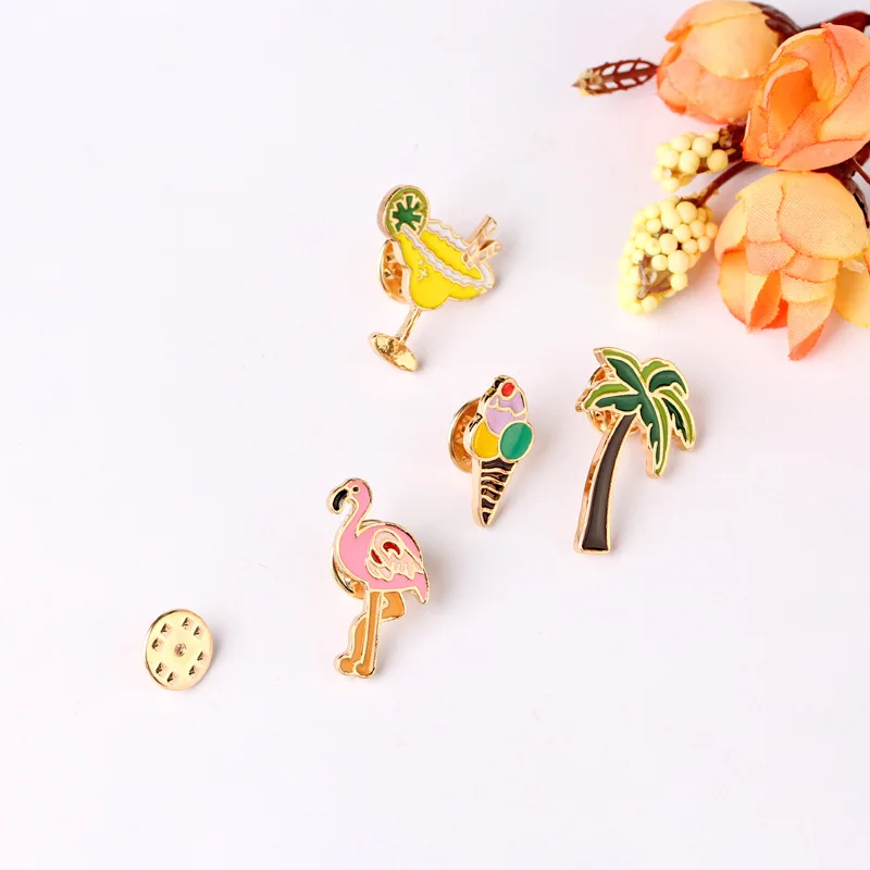 

Europe And America Creative Cartoon Summer Day Fun Palm Flamingo Coffee Cup Ice Cream Sun Glasses Brooch