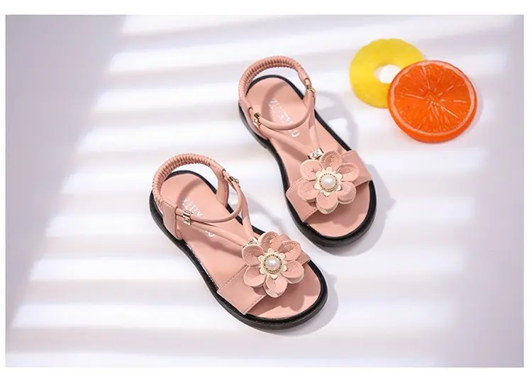 Sandals Girls Kids Sandals Princess Sweet Flower Children Summer Beach Shoes 2020 Brand New Soft Sweet Floral With Pearl 26-36