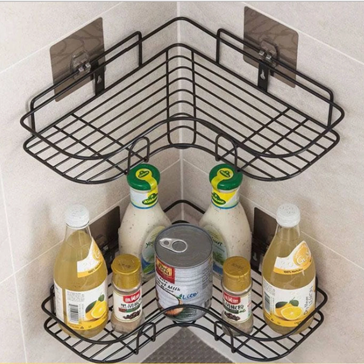 

2 Pieces Commodity Shelf Wall-Mounted Triangle Storage Rack Storage Shelf for Bathroom Kitchen