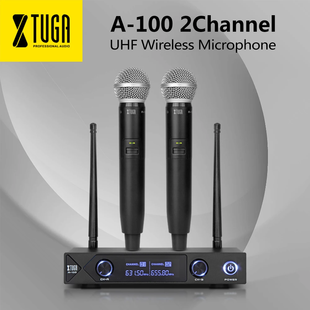 XTUGA аудио Профессиональная UHF система 2 канала беспроводная с микрофоном для