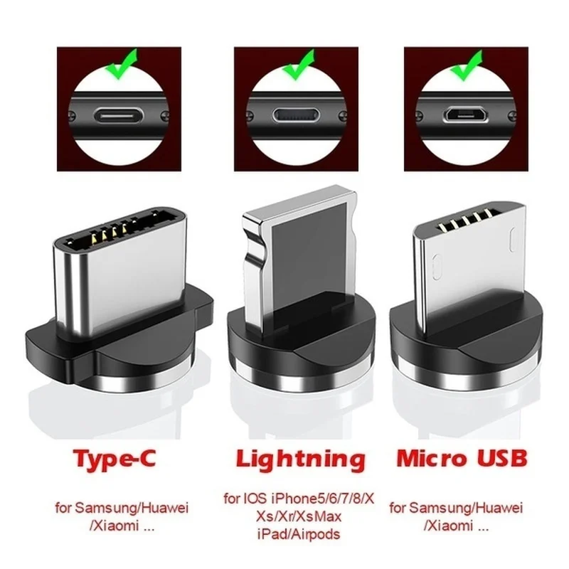 Магнитный зарядный кабель Micro USB Type C 2 4 А 8pin светящийся для Samsung OPPO VIVO Huawei iPhone