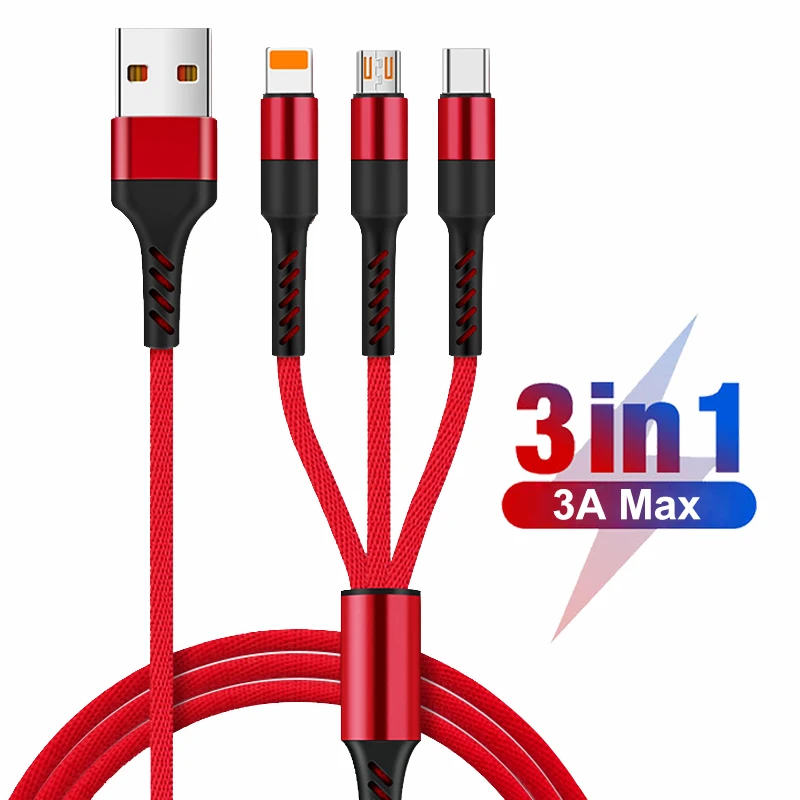 3 in 1 Usb Cable Type C 8 Pin Micro Mobile Phone Cables For Huawei Mate 30 iPhone 11 X Xs 8 7 6 Samsung S9 S8 Fast Charging Cord