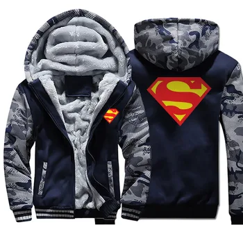 

Superman Clark Kent Jacket Hoodies Sweatshirt Men Zipper Winter Thick Fleece Warm Coat Jackets Sportswear Camouflage Streetwear