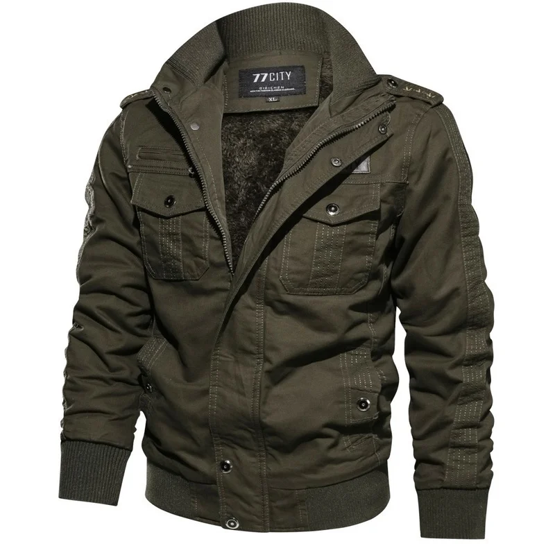 

ZOGAA Men Fleece Military Jacket Winter Warm Coat Outdoor Airsoft Pilot Overcoat Mens Army Air Force Thermal Thick Cargo Outwear