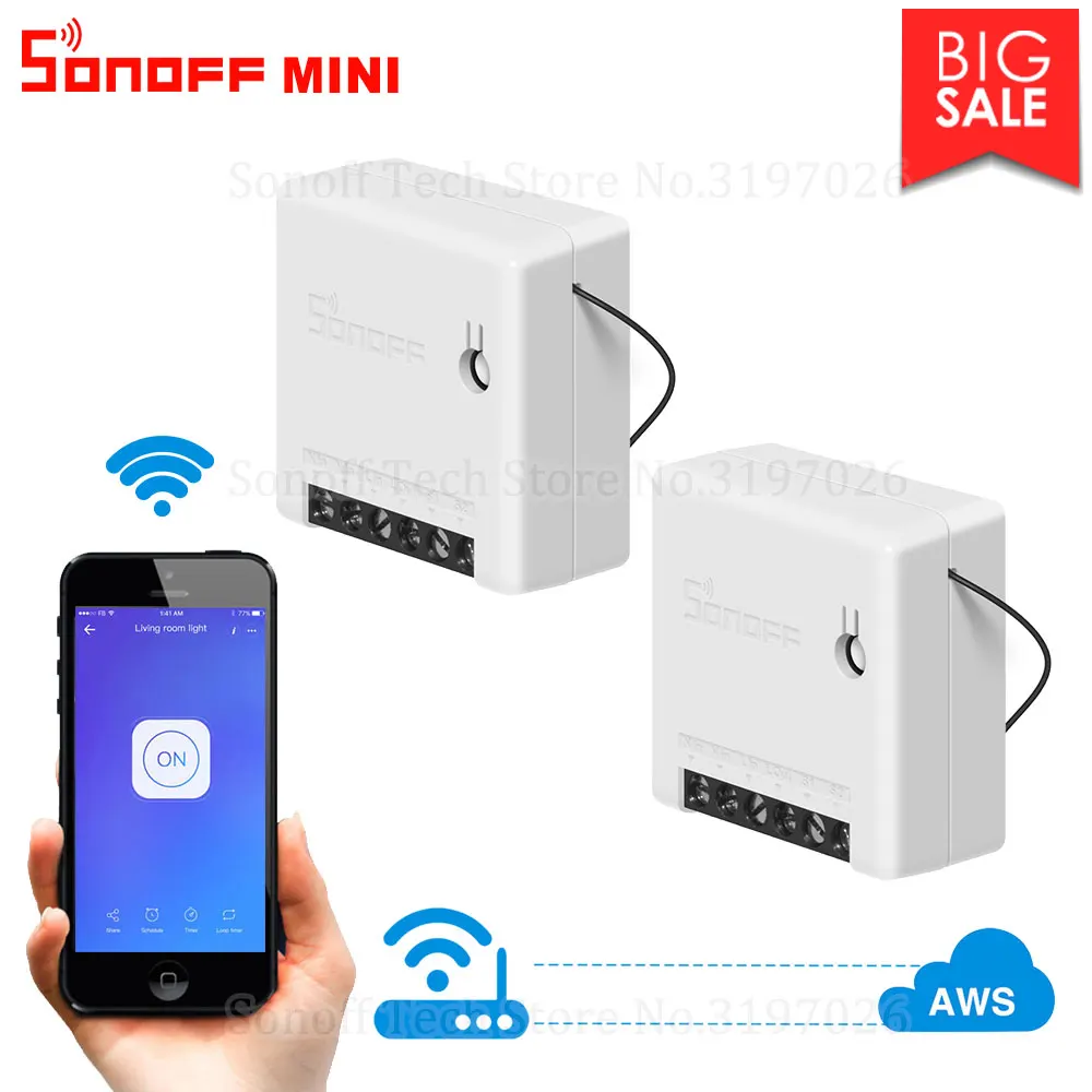 

Itead 2PCS Sonoff MINI DIY Smart Switch Small Remote Control Wifi Switch Support An External Switch Work With Alexa Google Home