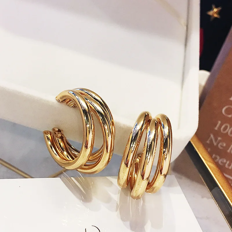 Fashion Korean Metal Elegant Hoop Earring Woman 2020 New Vintage Gold Color Geometric Statement Earrings Jewelry Brincos Gift