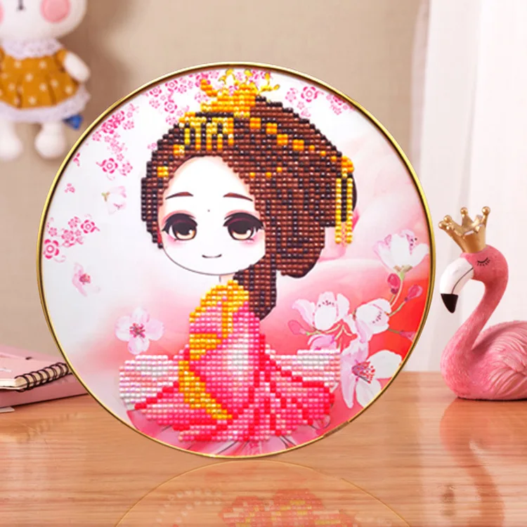 

Children DIY Diamond Painting Kit Cartoon Girl Princess DIY Drill Diamond Painting With Round Frame Handmade Education Toys 20cm