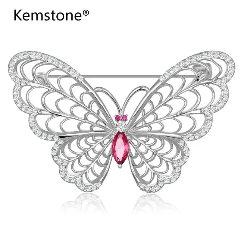Kemstone серебристый оттенок персиковый хрусталь акцентированная филигранная брошь