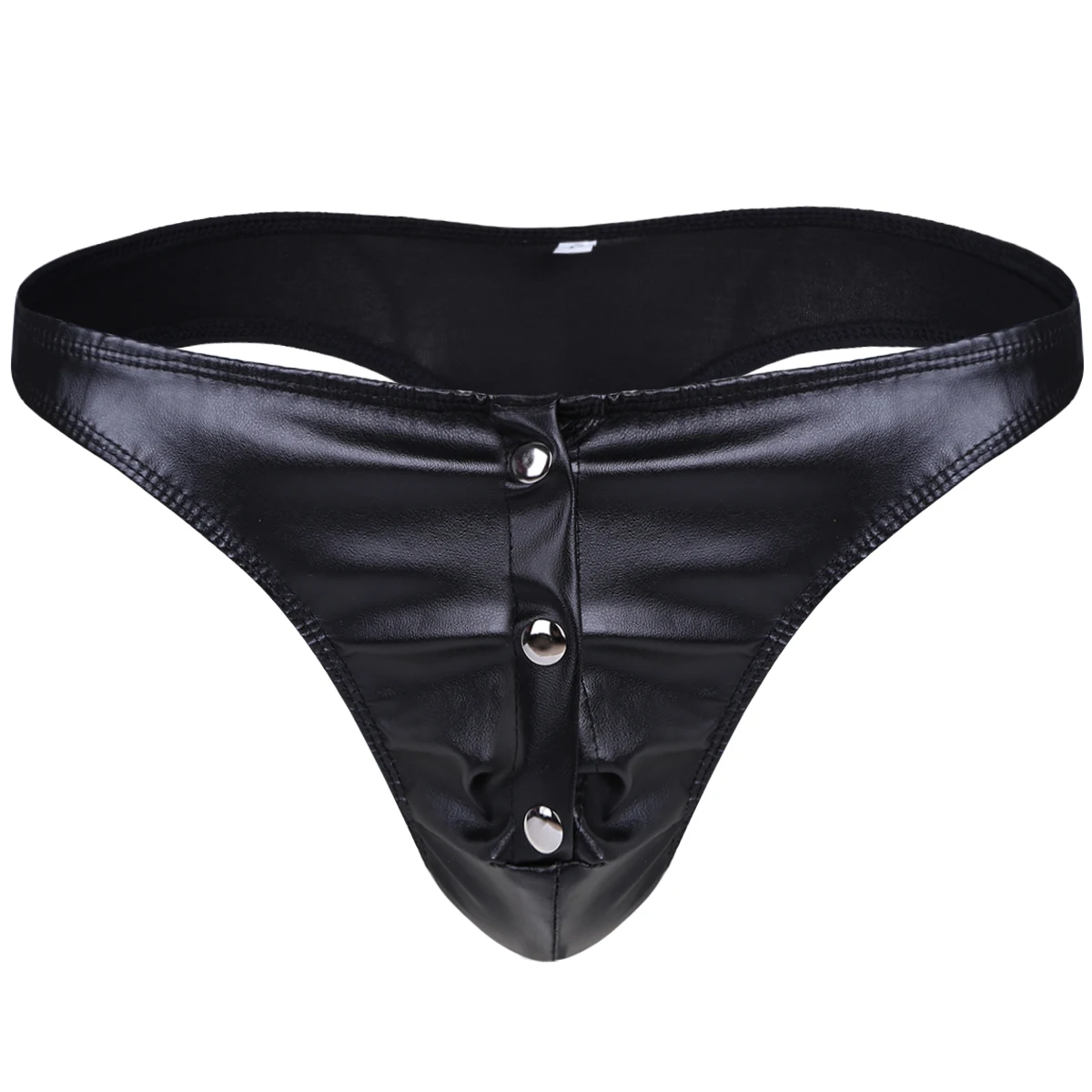iEFiEL Men Lingerie Faux Leather Briefs Sissy Panties Front Pouch Tangas Sexy Bikini Underwear Underpants with Press Buttons